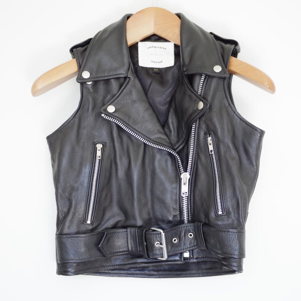 Black Leather Moto Vest